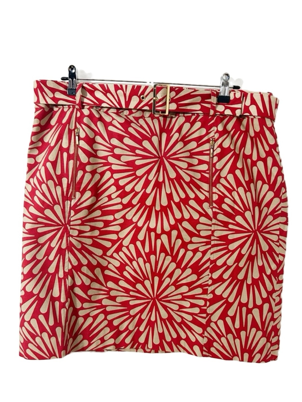 Talbots Red and Cream Floral Print Pencil Skirt Removable Belt Back Slit Lined